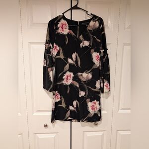 White House Black Market Black Floral Long Sleeve Dress